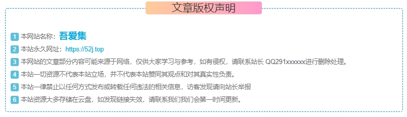 图片[2]-【WP教程】WordPress教程-WordPress美化-网站文章页底部添加「版权声明」二个样式-吾爱集